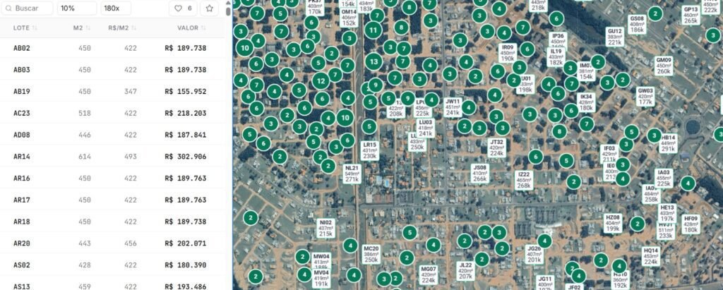 Mapa digital interativo para loteamentos com visualização inteligente de terrenos, localização de lotes, valores, metragem e gestão imobiliária online.