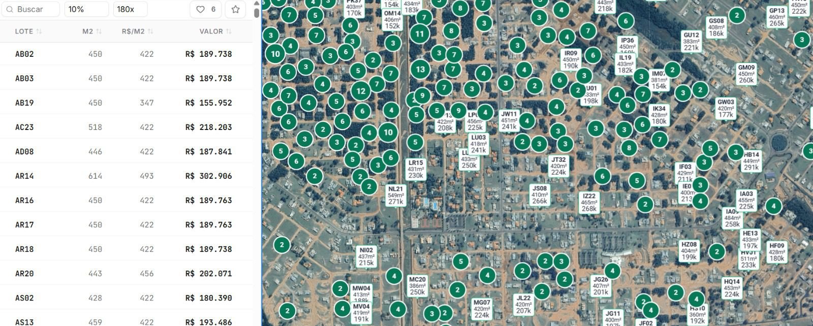 Mapa digital interativo para loteamentos com visualização inteligente de terrenos, localização de lotes, valores, metragem e gestão imobiliária online.