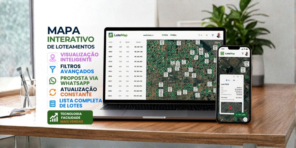 Mapa de lotes interativo digital para loteamentos
